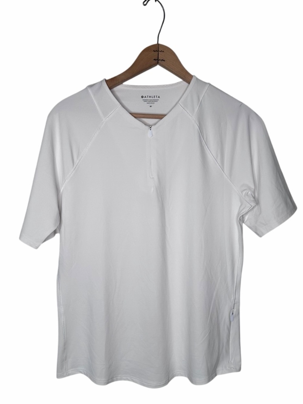 Athleta Top 1/4 Zip Front White Short Sleeve Size Medium Running Athletic